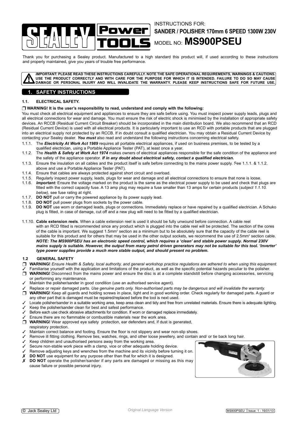 Sealey MS900PSEU User Manual | 4 pages