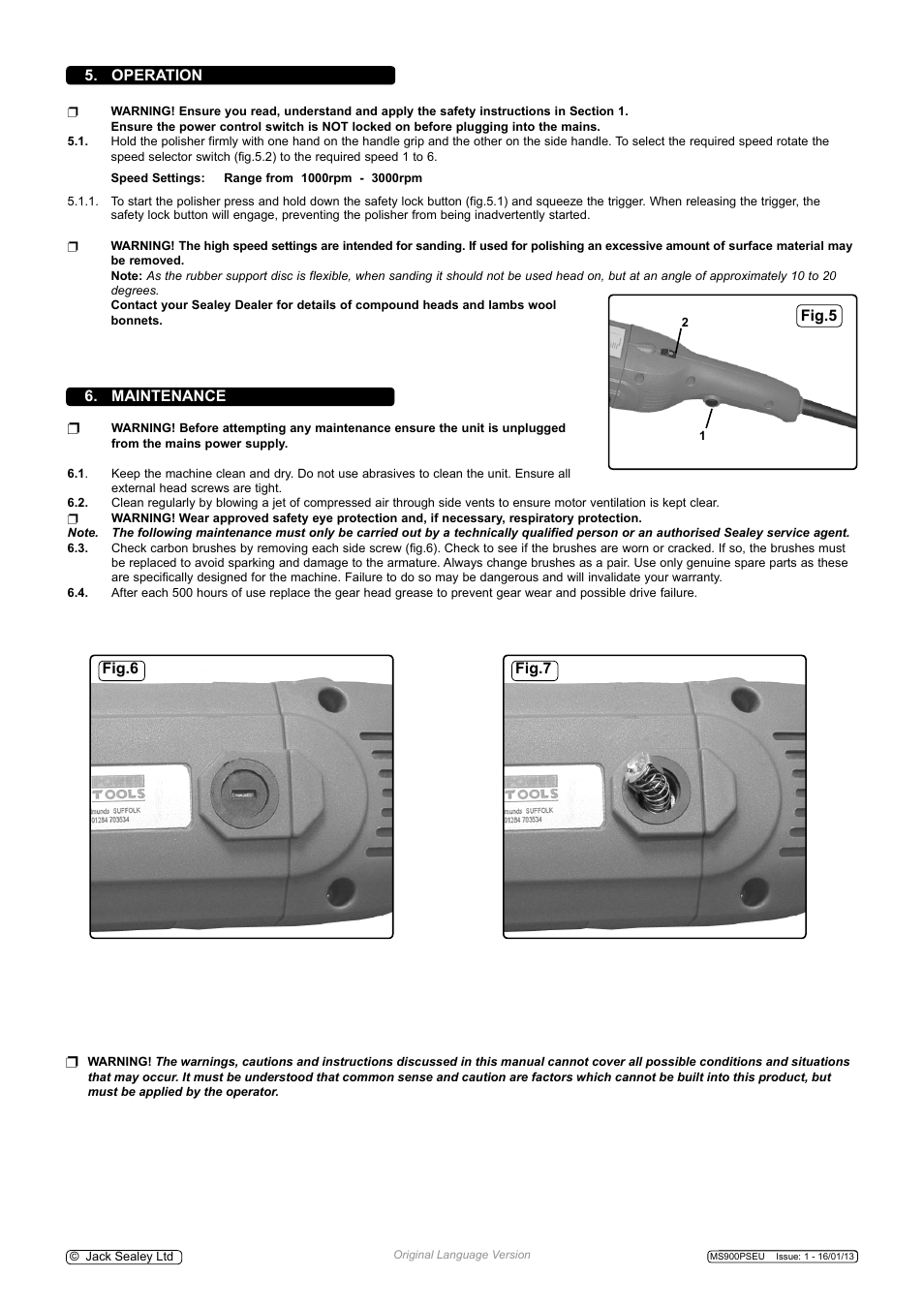 Maintenance, Operation, Fig.5 | Fig.6 fig.7 | Sealey MS900PSEU User Manual | Page 3 / 4