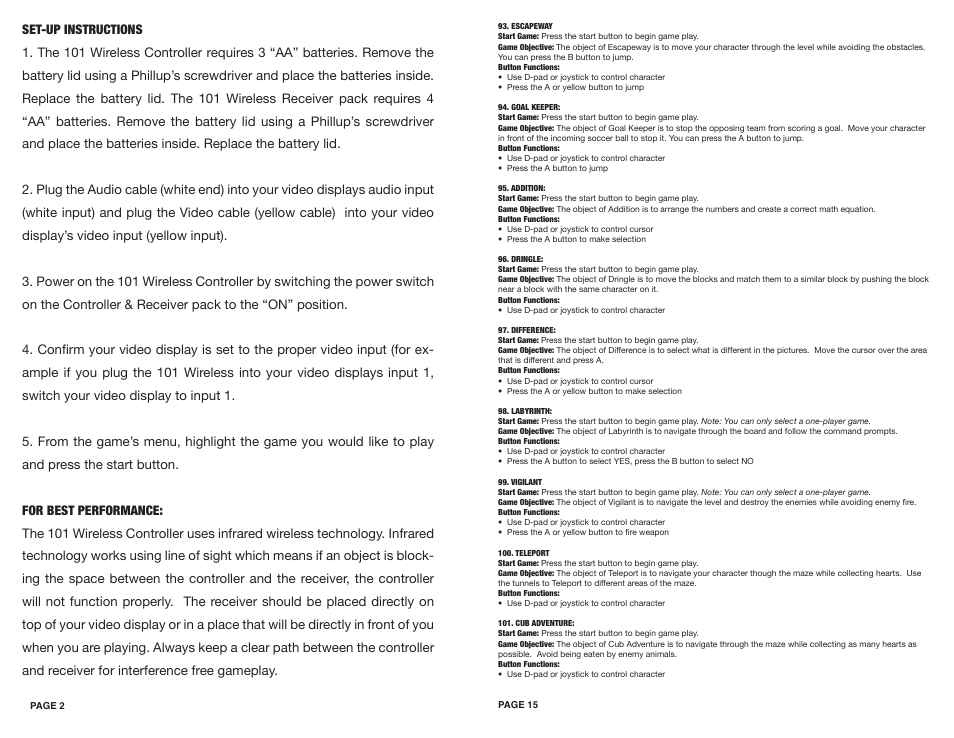 DreamGEAR 101 Wireless User Manual | Page 2 / 8