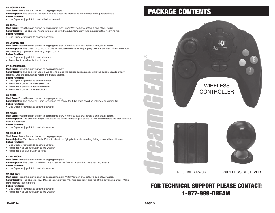 Package contents, Wireless controller | DreamGEAR 101 Wireless User Manual | Page 3 / 8