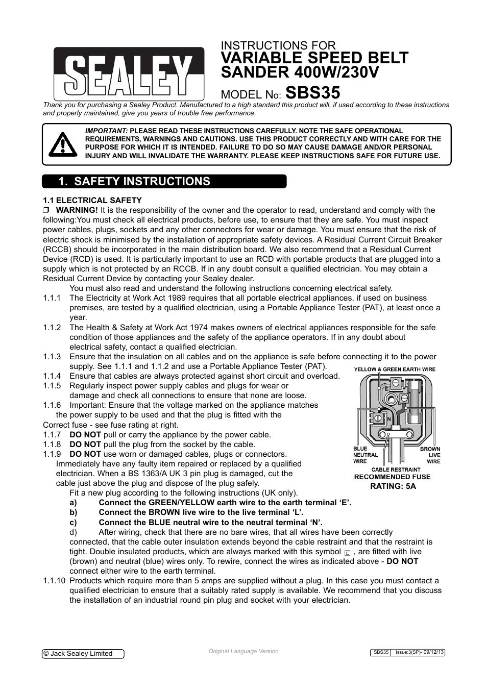 Sealey SBS35 User Manual | 5 pages