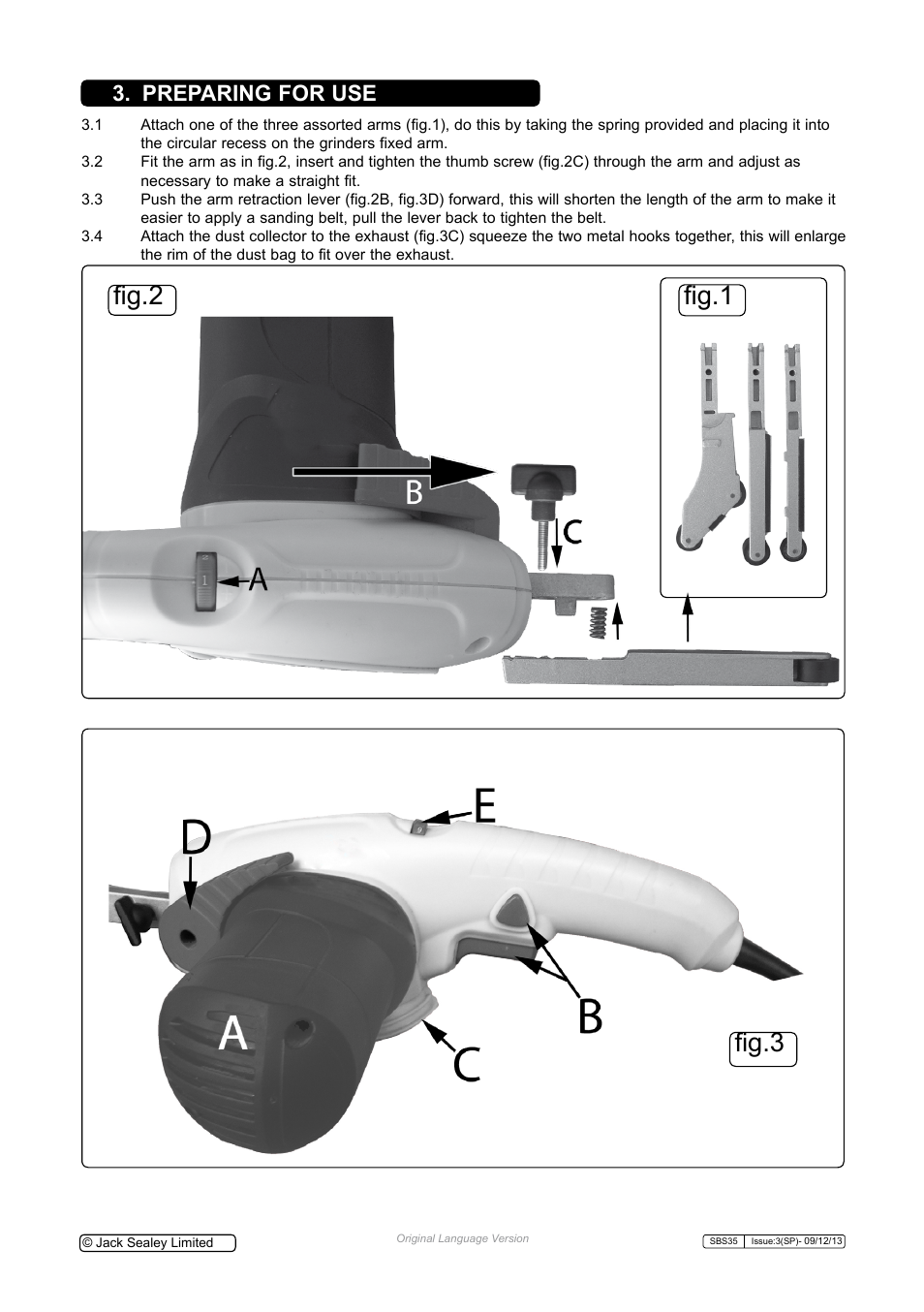 Fig.2 fig.1, Fig.3, Preparing for use | Sealey SBS35 User Manual | Page 3 / 5