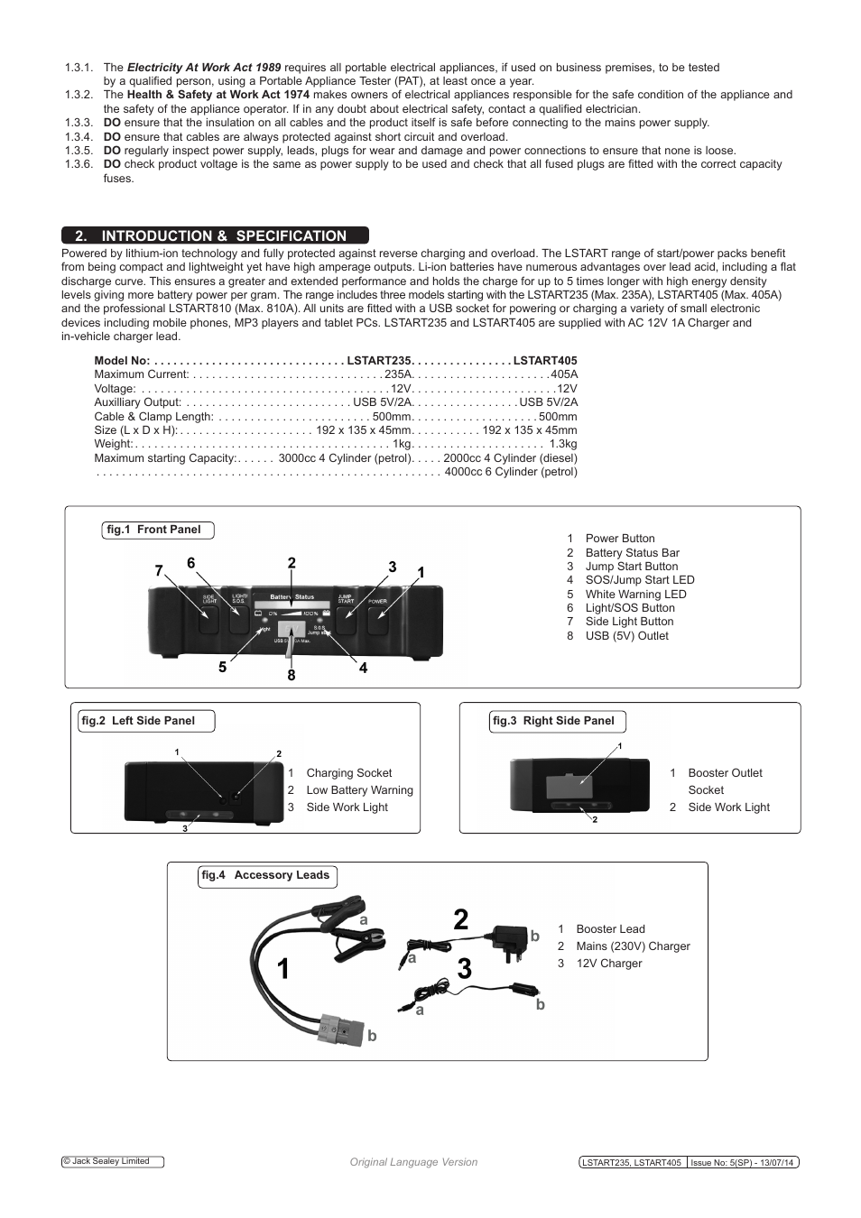 Introduction & specification | Sealey LSTART235 User Manual | Page 2 / 4