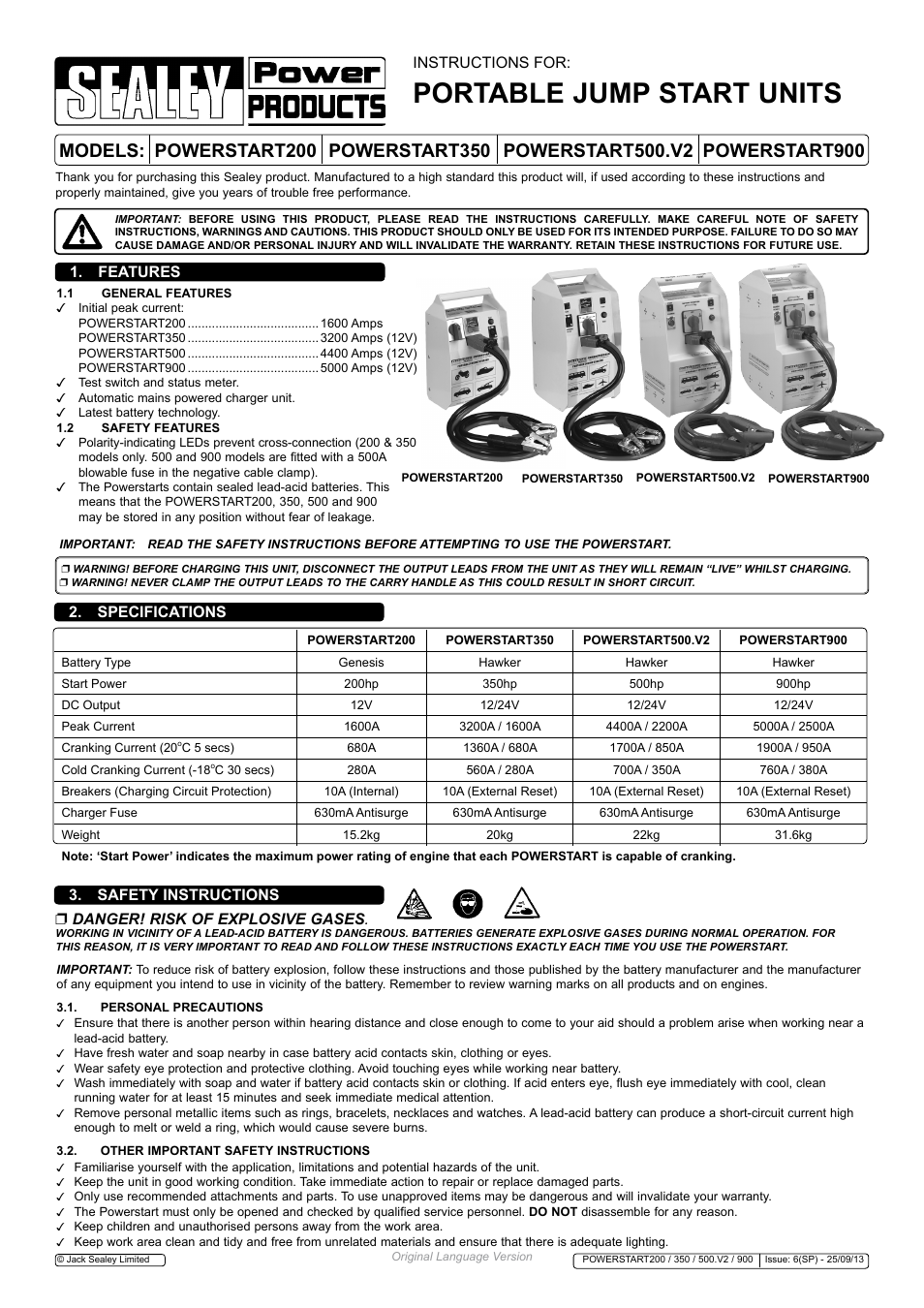 Sealey POWERSTART200 User Manual | 4 pages