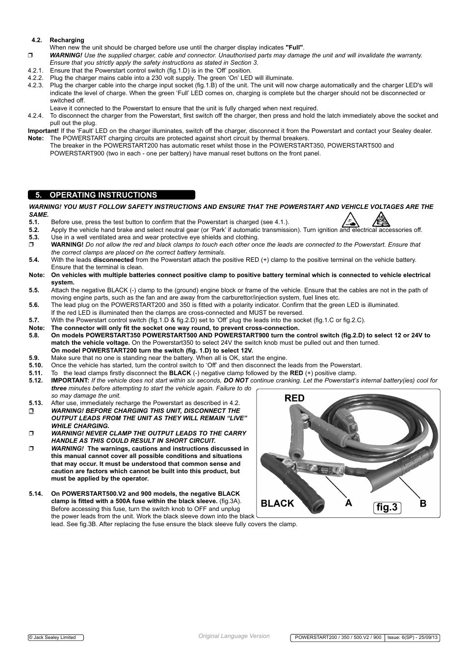 Fig.3, Operating instructions | Sealey POWERSTART200 User Manual | Page 3 / 4