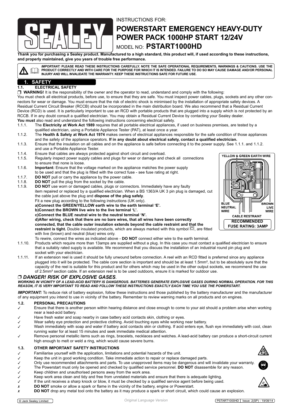 Sealey PSTART1000HD User Manual | 3 pages