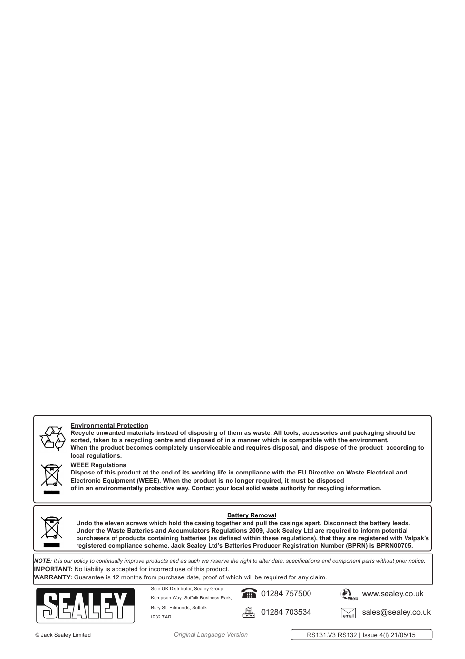 Sealey RS131 User Manual | Page 7 / 7