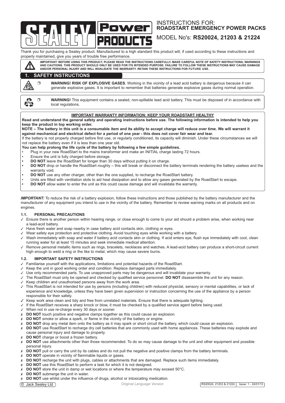 Sealey RS20024 User Manual | 6 pages