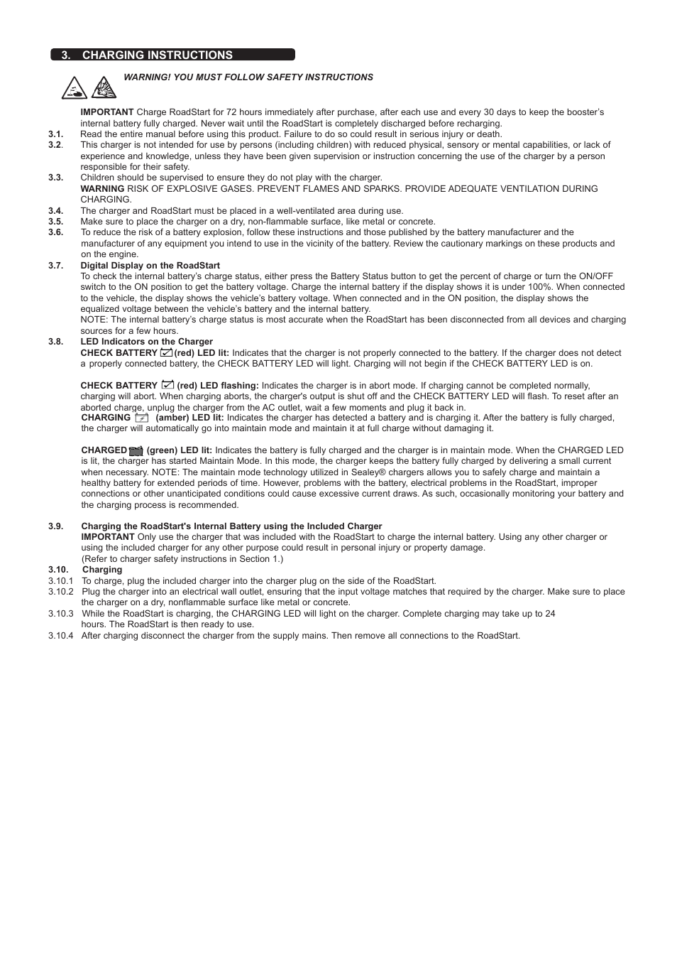 Charging instructions | Sealey RS20024 User Manual | Page 3 / 6