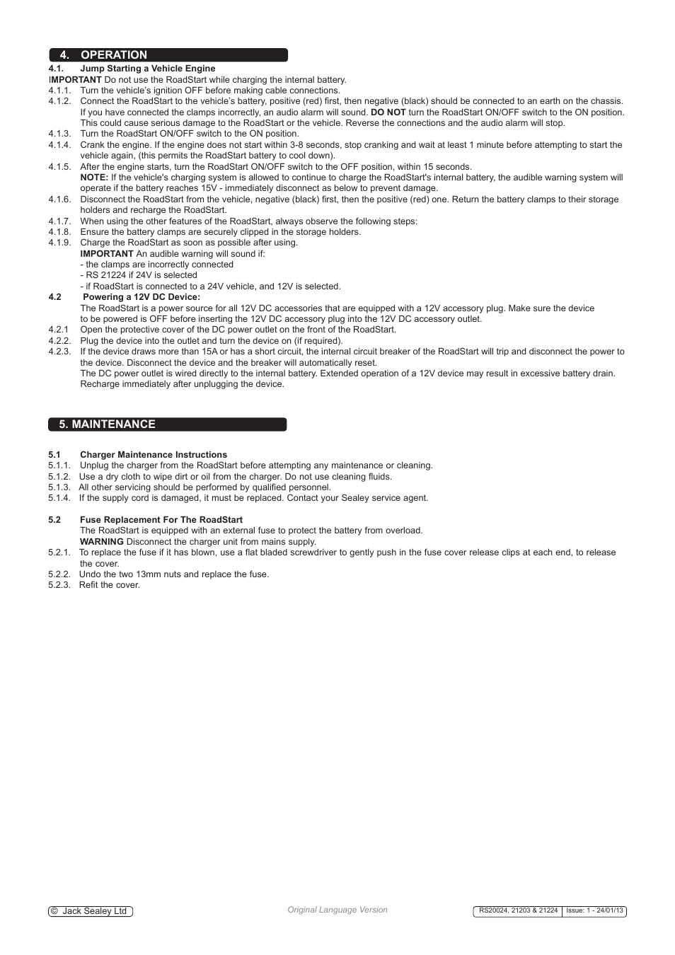 Operation 5. maintenance | Sealey RS20024 User Manual | Page 4 / 6
