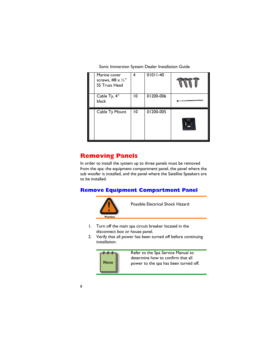 Removing panels, Remove equipment compartment panel, Emoving | Anels | Dimension One Spas 01510-1030 User Manual | Page 12 / 50
