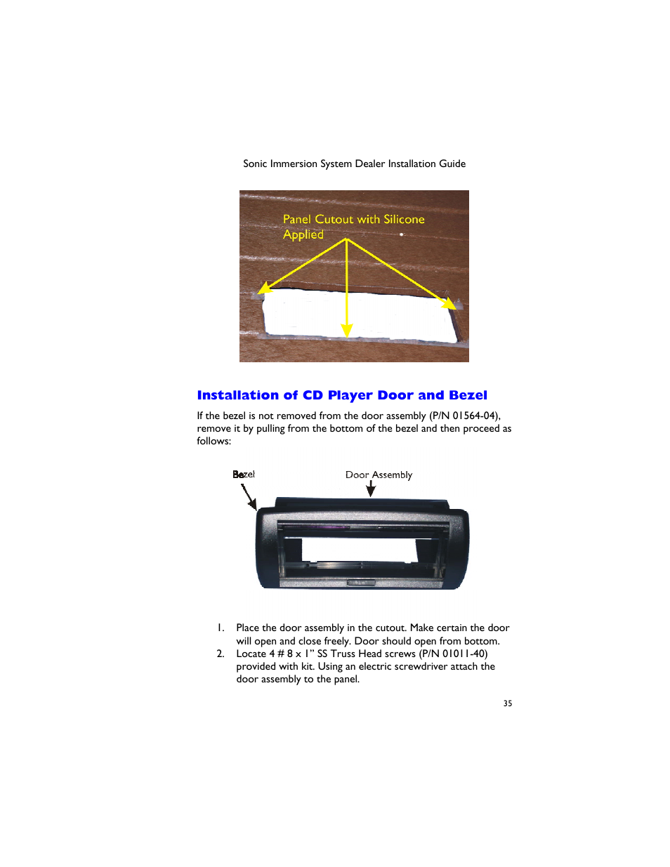 Installation of cd player door and bezel | Dimension One Spas 01510-1030 User Manual | Page 39 / 50