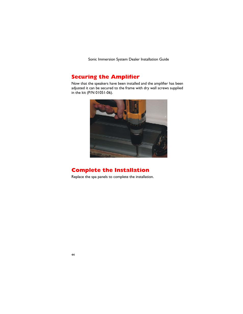 Securing the amplifier, Complete the installation, Ecuring the | Mplifier, Omplete the, Nstallation | Dimension One Spas 01510-1030 User Manual | Page 48 / 50