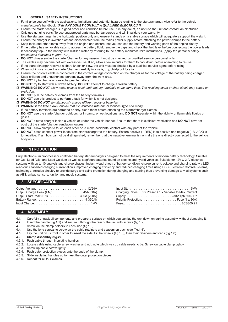 Introduction 3. specification 4. assembly | Sealey ECS300 User Manual | Page 2 / 7