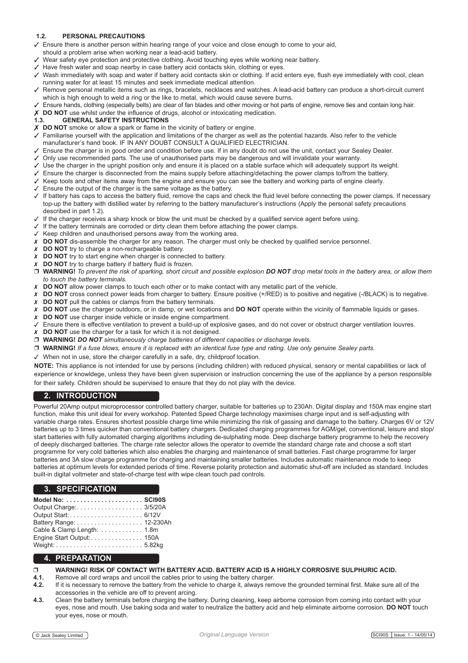 Introduction 3. specification 4. preparation | Sealey SCI90S User Manual | Page 2 / 6