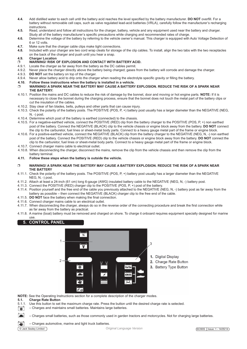 Control panel | Sealey SCI90S User Manual | Page 3 / 6