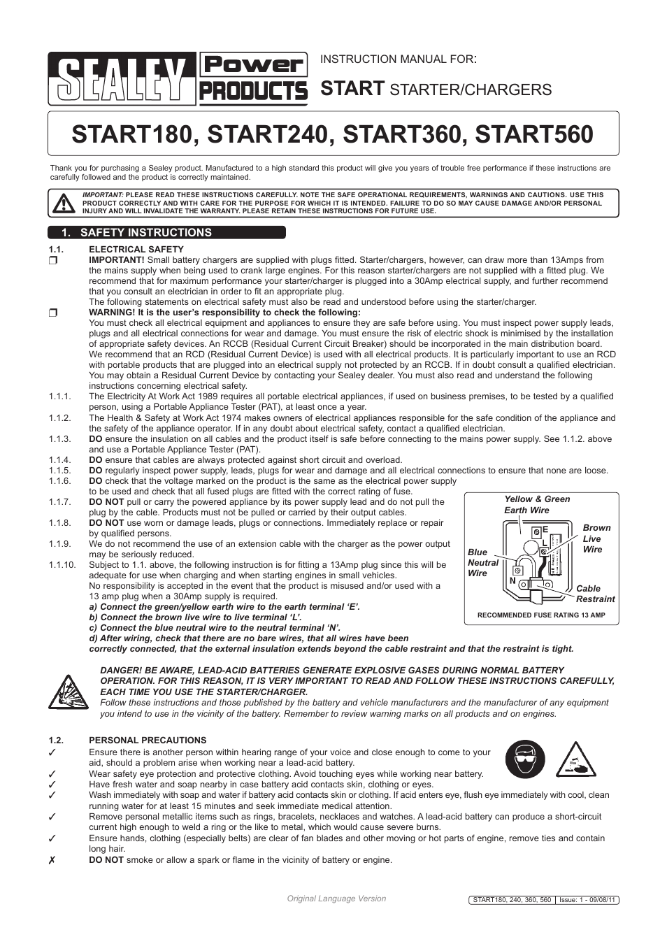 Sealey START240 User Manual | 4 pages