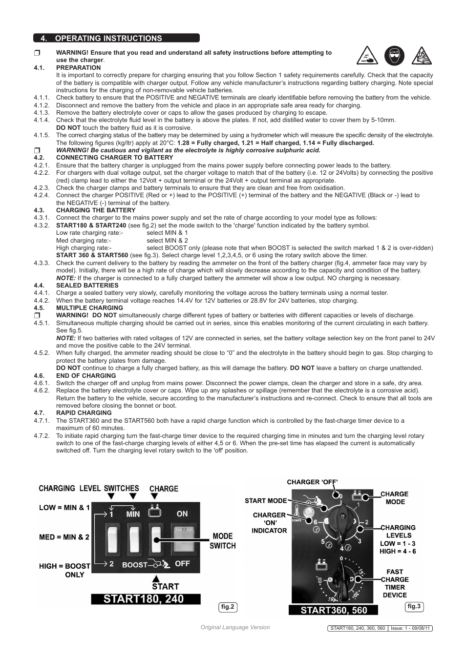 Operating instructions | Sealey START240 User Manual | Page 3 / 4