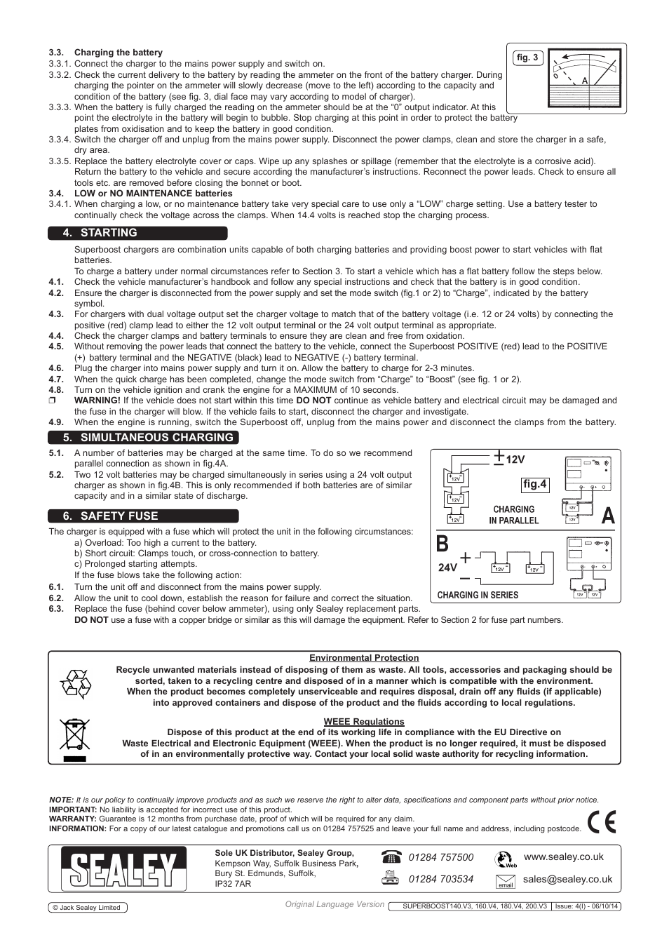 Fig.4, Starting 5. simultaneous charging 6. safety fuse | Sealey SUPERBOOST140 User Manual | Page 3 / 3