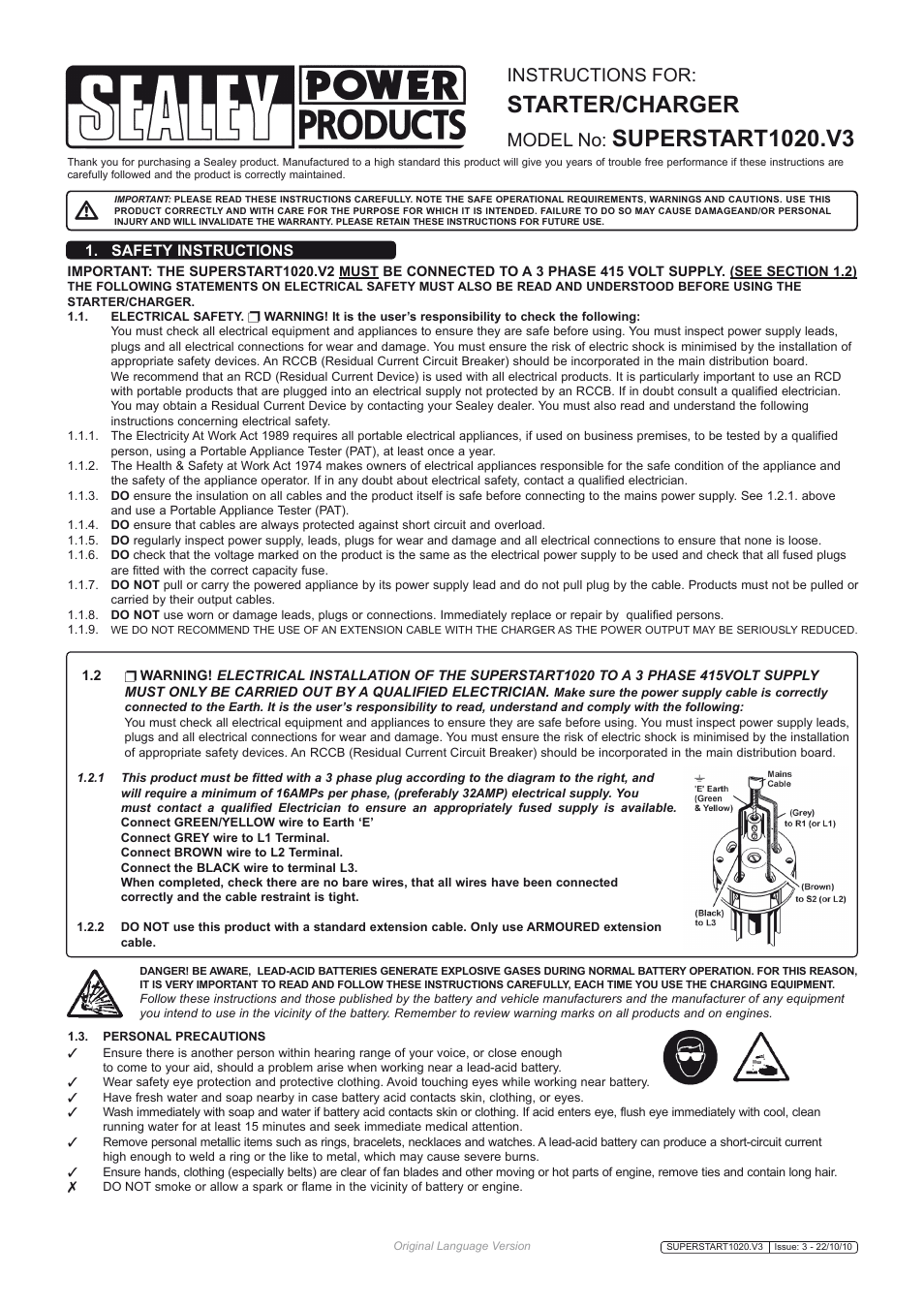 Sealey SUPERSTART1020 User Manual | 4 pages