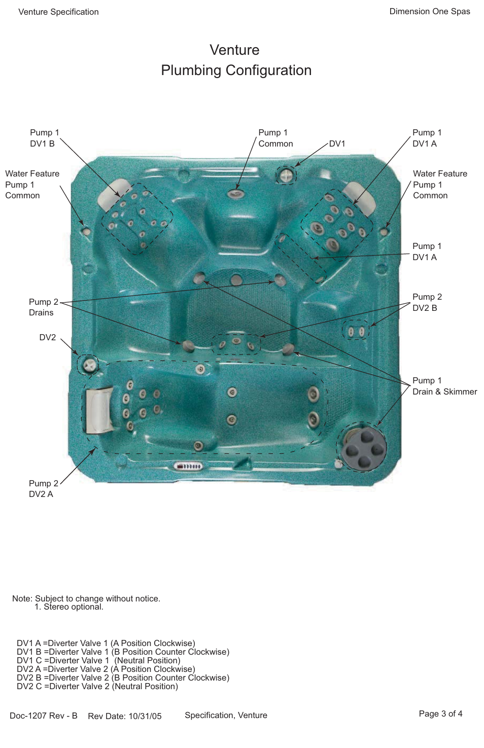 Venture, Plumbing configuration | Dimension One Spas Venture User Manual | Page 3 / 4