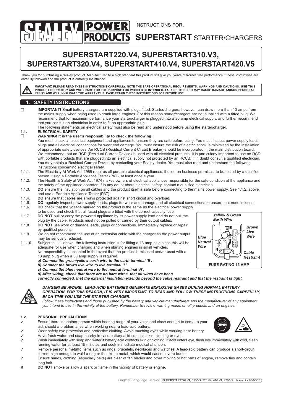 Sealey SUPERSTART320 User Manual | 4 pages