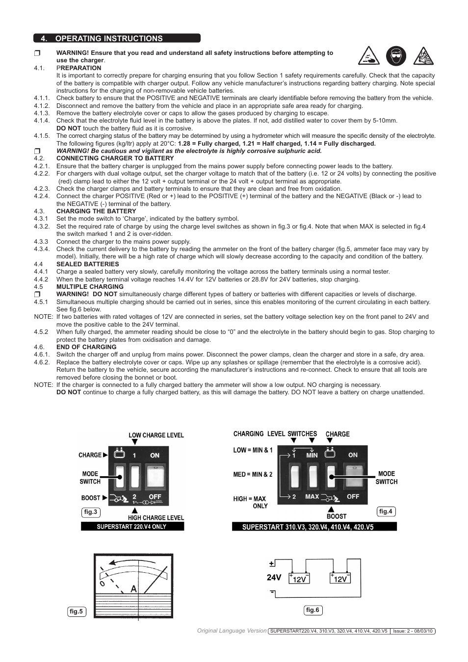 Operating instructions | Sealey SUPERSTART320 User Manual | Page 3 / 4