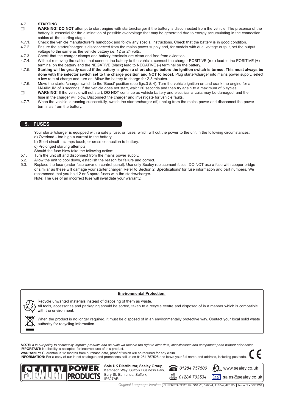 Fuses | Sealey SUPERSTART320 User Manual | Page 4 / 4