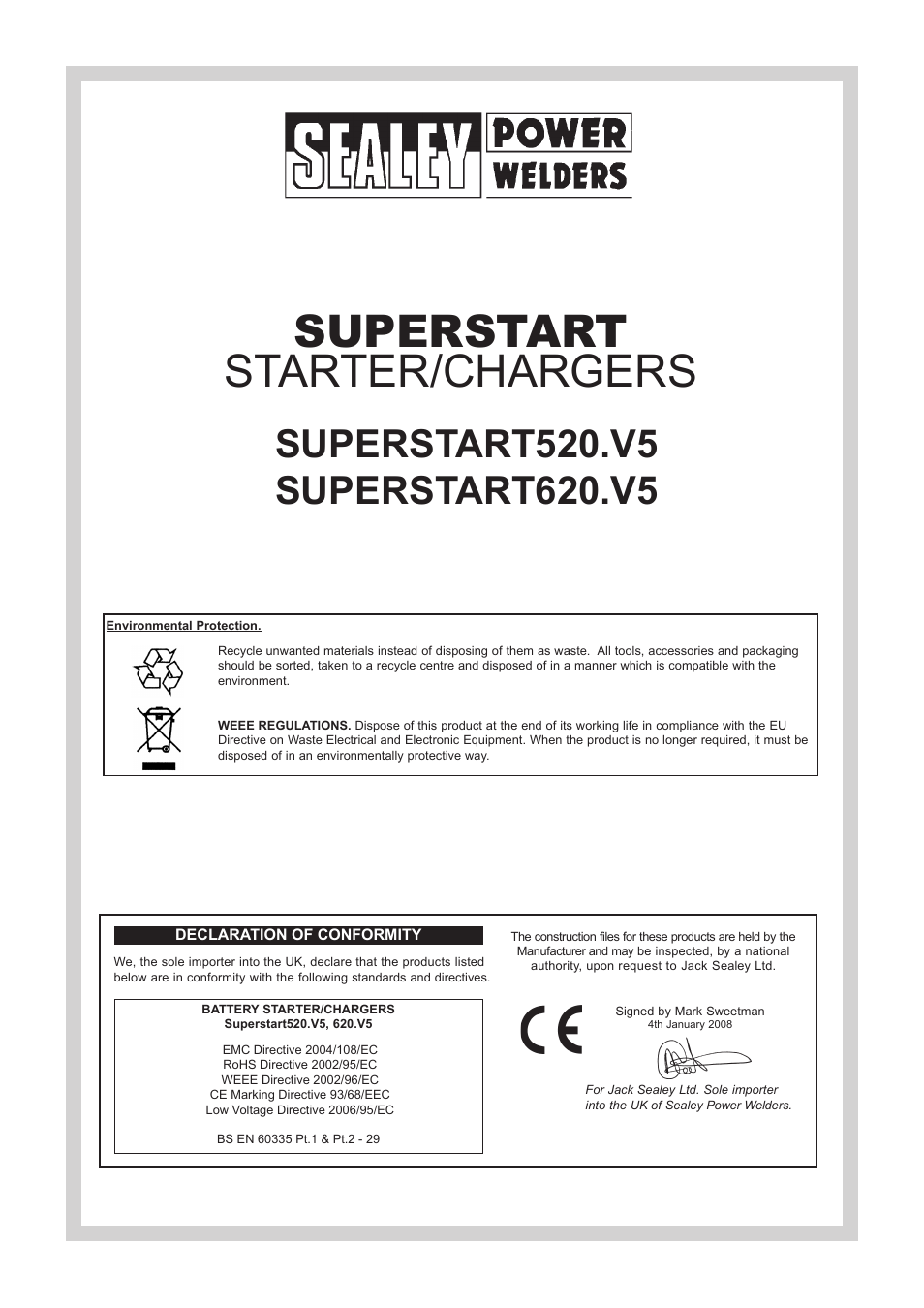 Superstart starter/chargers | Sealey SUPERSTART520 User Manual | Page 6 / 6