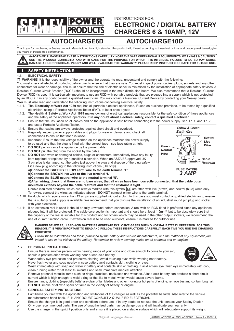 Sealey AUTOCHARGE10D User Manual | 3 pages