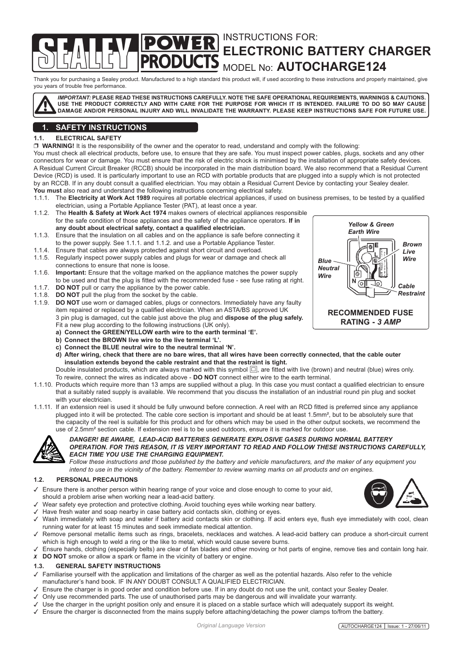 Sealey AUTOCHARGE124 User Manual | 3 pages