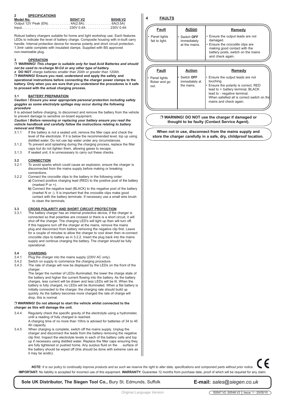 E-mail: sales@siegen.co.uk | Sealey S0547 User Manual | Page 2 / 2