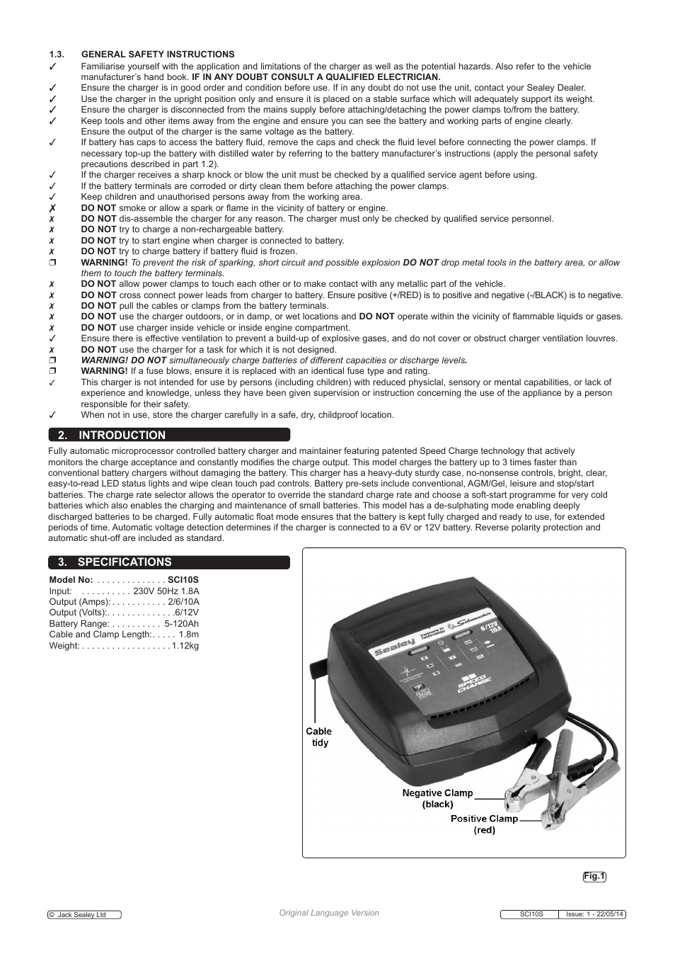 Introduction 3. specifications | Sealey SCI10S User Manual | Page 2 / 5