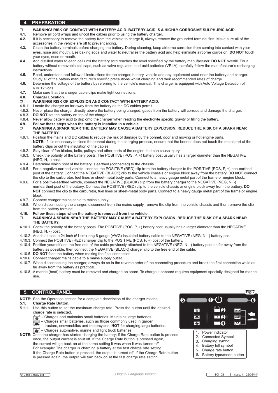 Preparation, Control panel | Sealey SCI10S User Manual | Page 3 / 5