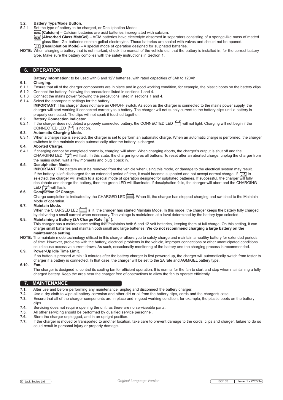 Operation, Maintenance | Sealey SCI10S User Manual | Page 4 / 5