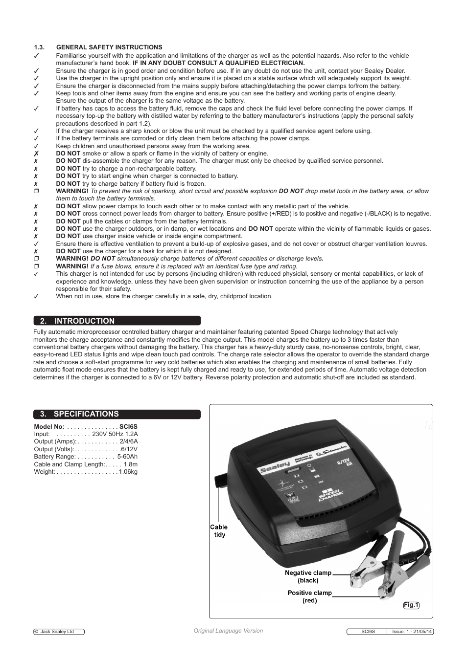 Introduction 3. specifications | Sealey SCI6S User Manual | Page 2 / 5
