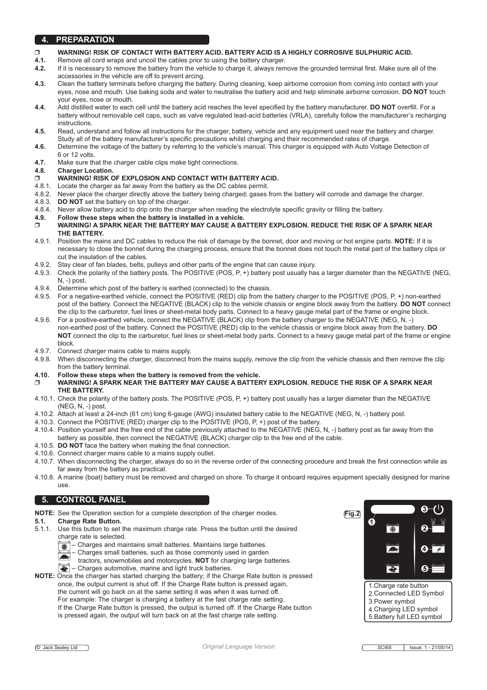 Preparation, Control panel | Sealey SCI6S User Manual | Page 3 / 5