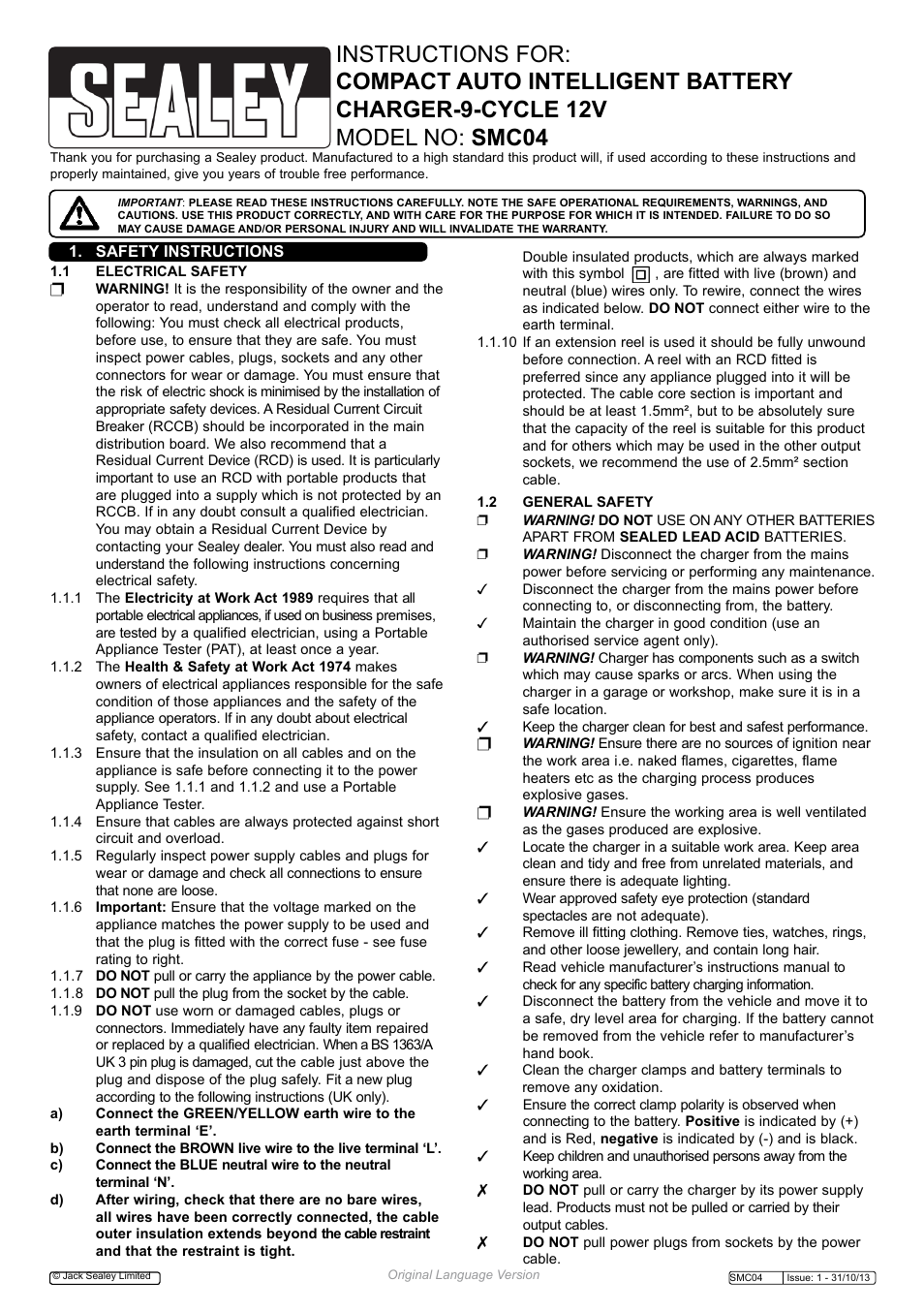 Sealey SMC04 User Manual | 4 pages