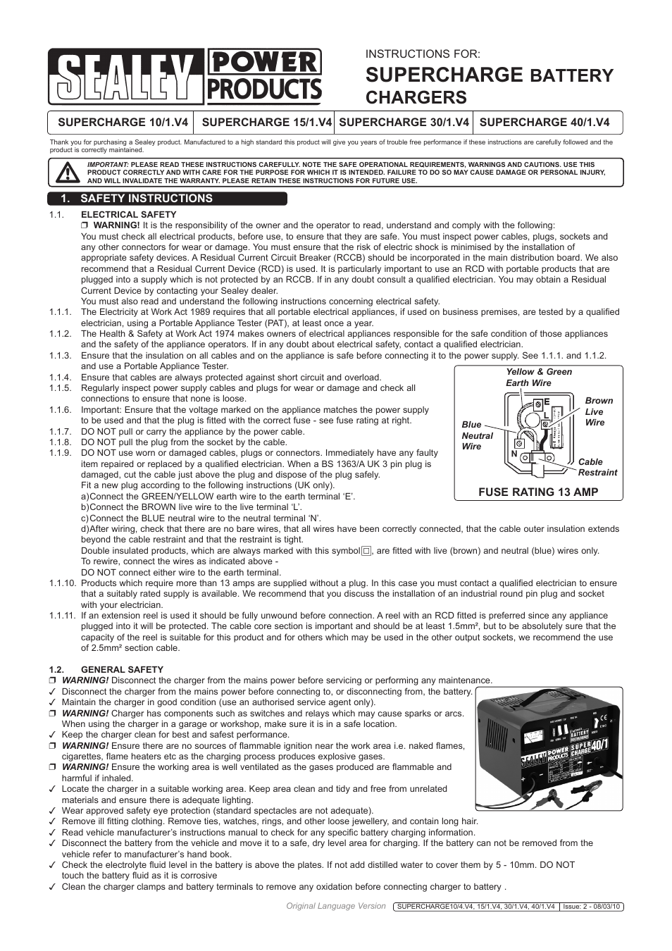 Sealey SUPERCHARGE40/1 User Manual | 3 pages