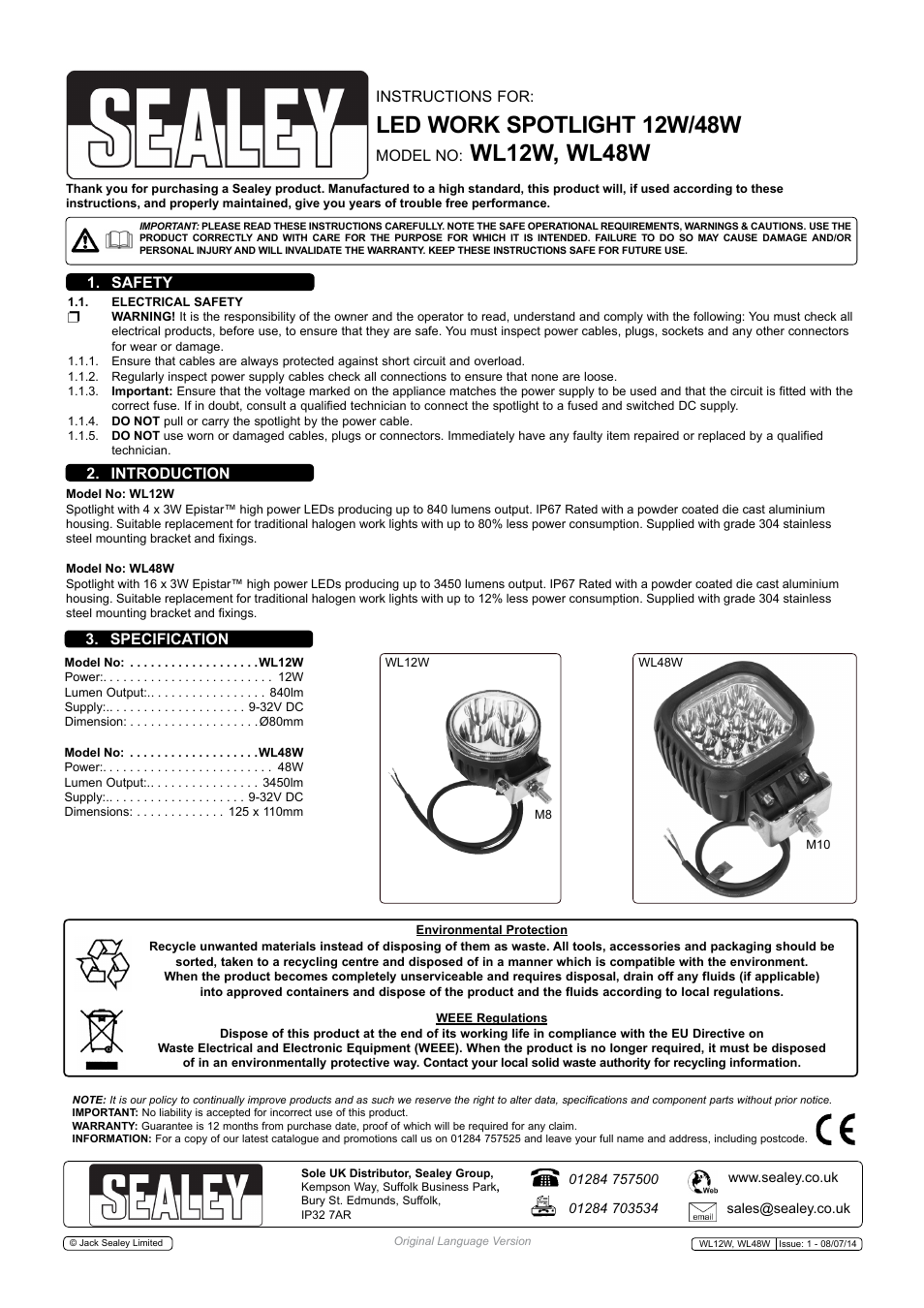 Sealey WL12W User Manual | 1 page