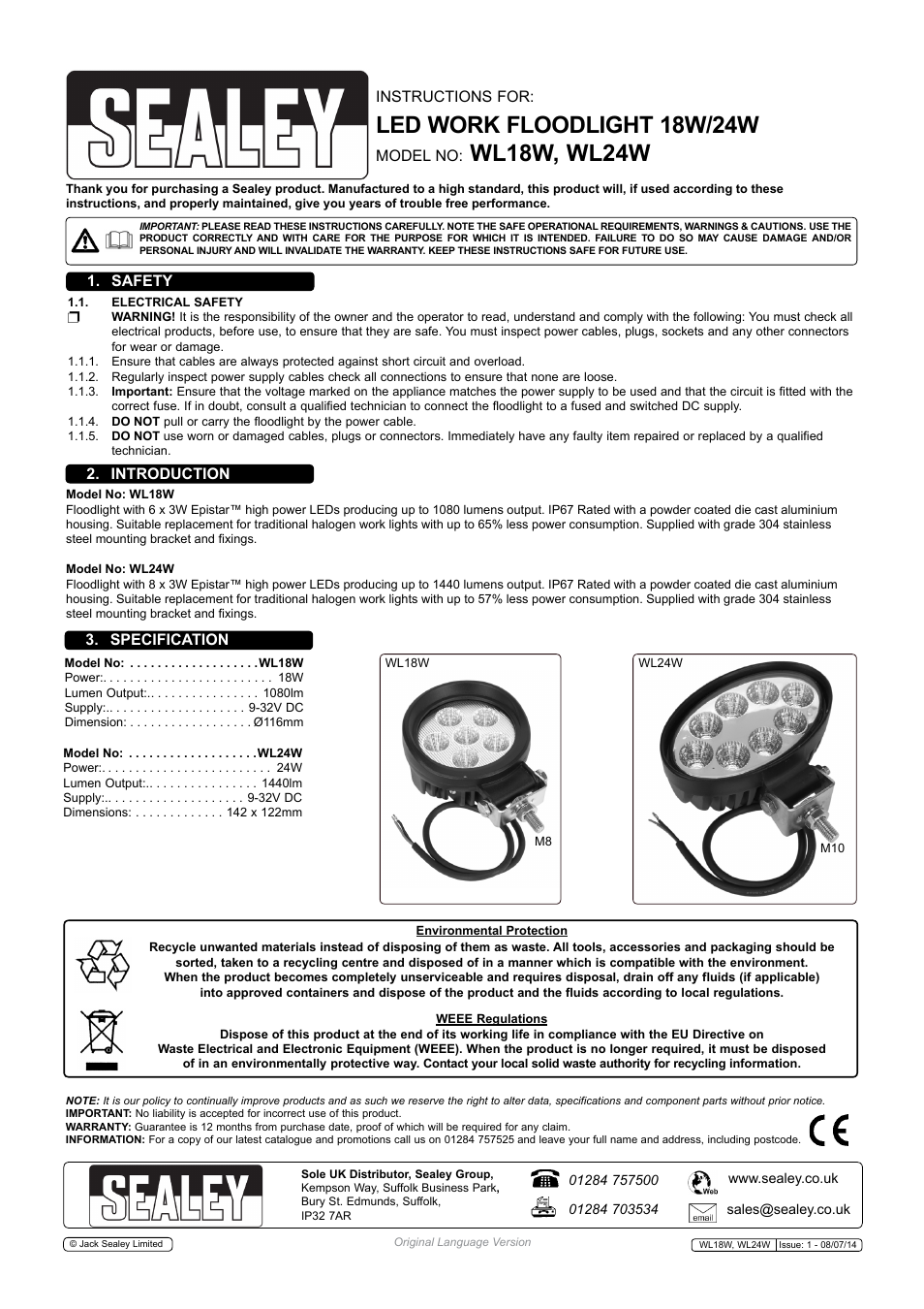 Sealey WL18W User Manual | 1 page