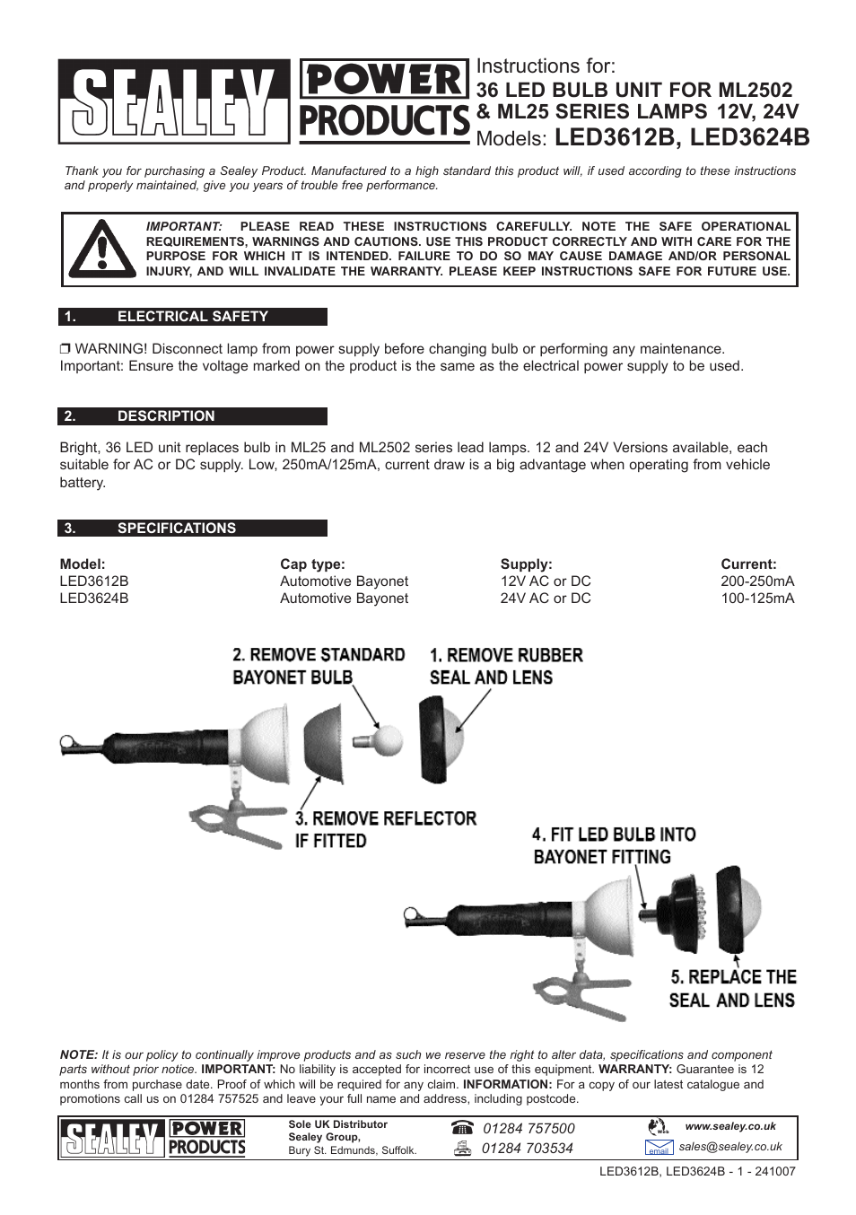 Sealey LED3612B User Manual | 1 page
