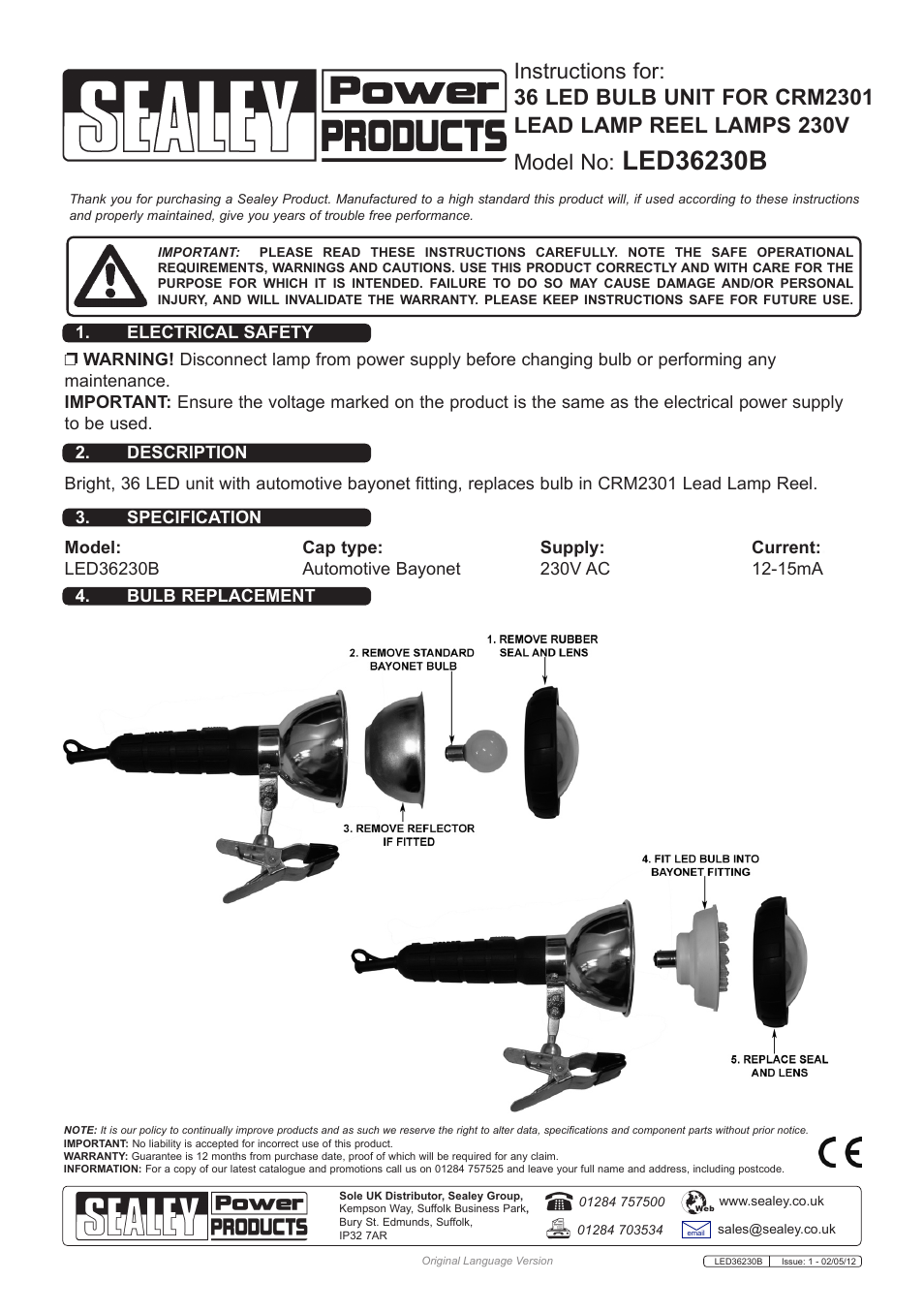Sealey LED36230B User Manual | 1 page