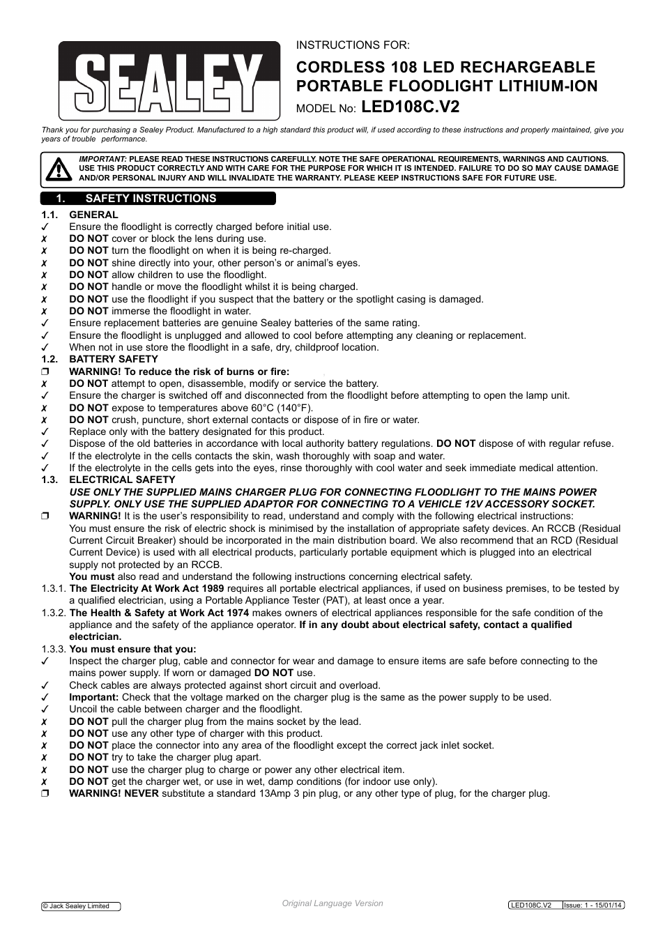 Sealey LED108C User Manual | 3 pages