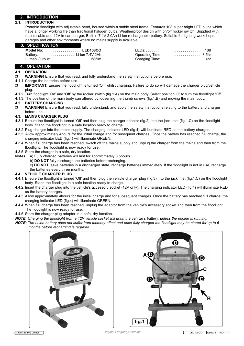 Fig.1 | Sealey LED108CO User Manual | Page 2 / 3