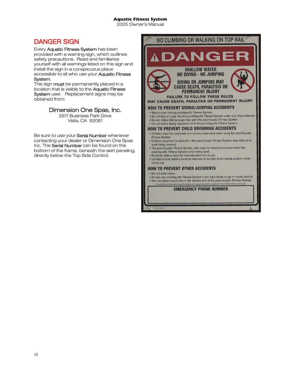 Danger sign | Dimension One Spas 01513-192 User Manual | Page 16 / 48