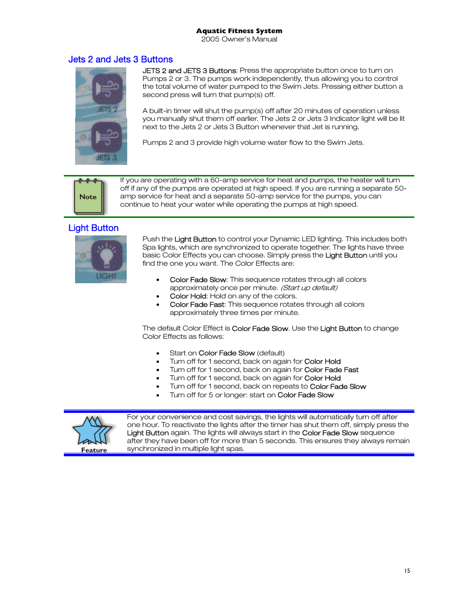Jets 2 and jets 3 buttons, Light button | Dimension One Spas 01513-192 User Manual | Page 19 / 48