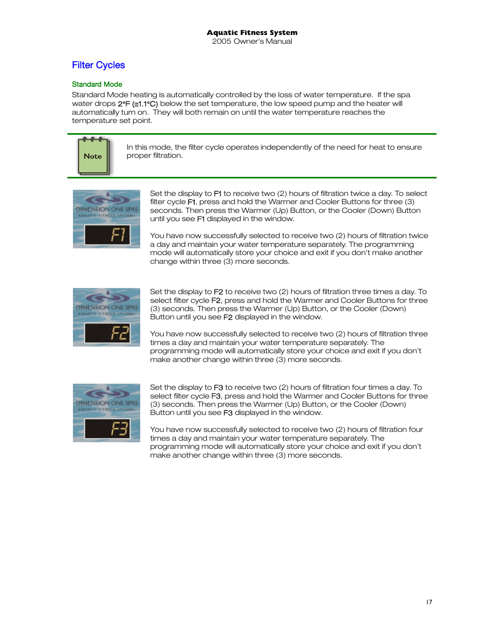 Filter cycles, Standard mode, Economy mode | Dimension One Spas 01513-192 User Manual | Page 21 / 48