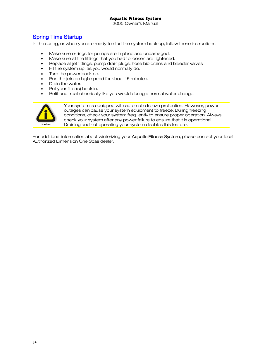 Spring time startup | Dimension One Spas 01513-192 User Manual | Page 38 / 48