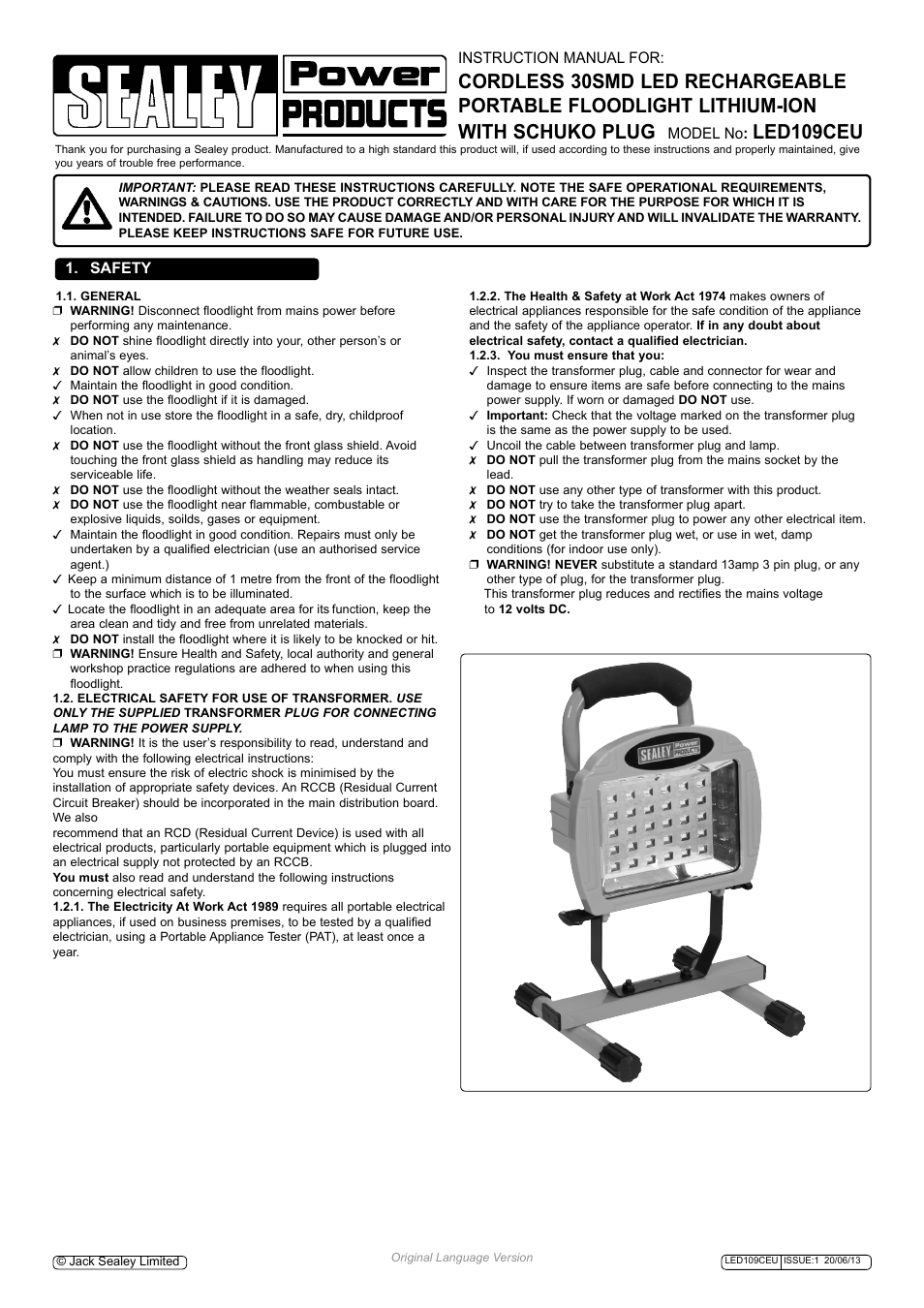 Sealey LED109CEU User Manual | 2 pages